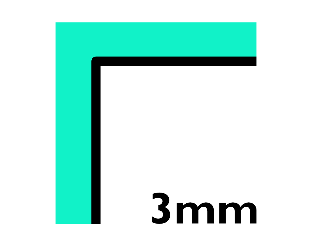 Simple Icon representing Document Bleed with 3mm representing the size of bleed we require