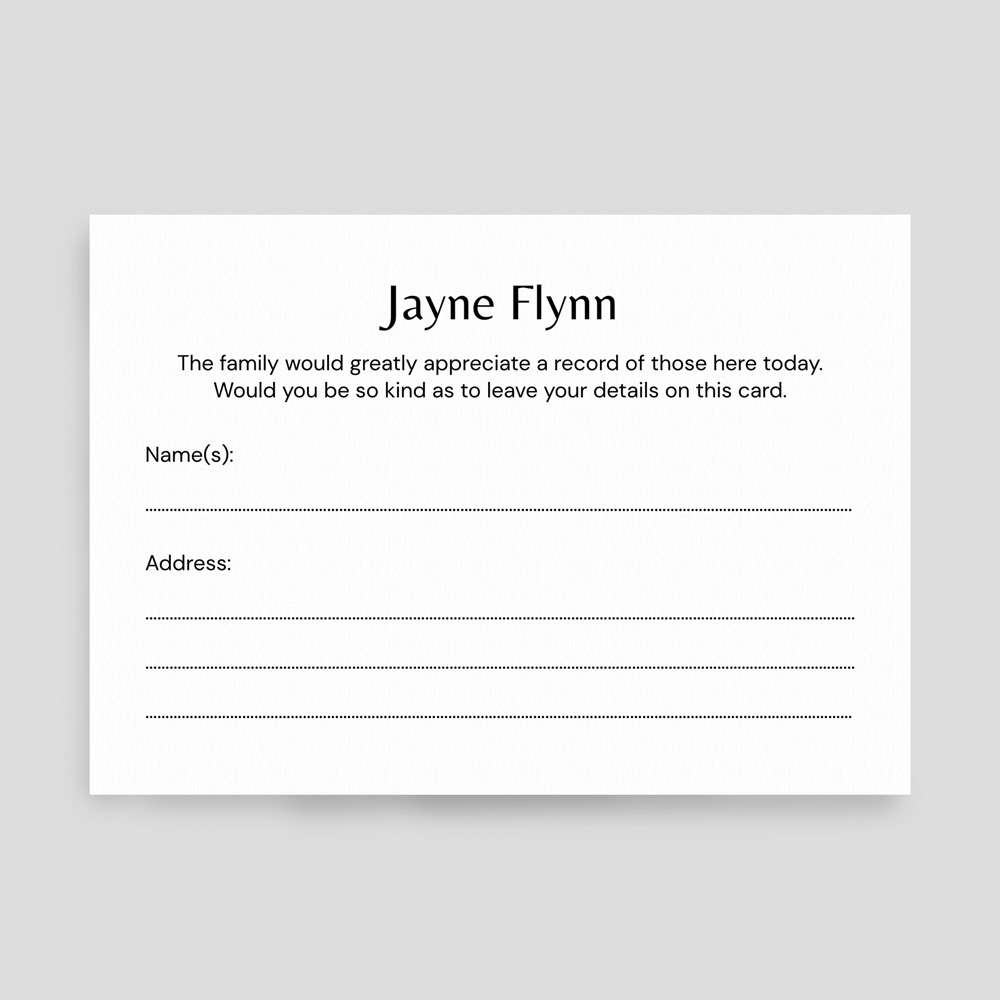 Funeral Attendance Cards