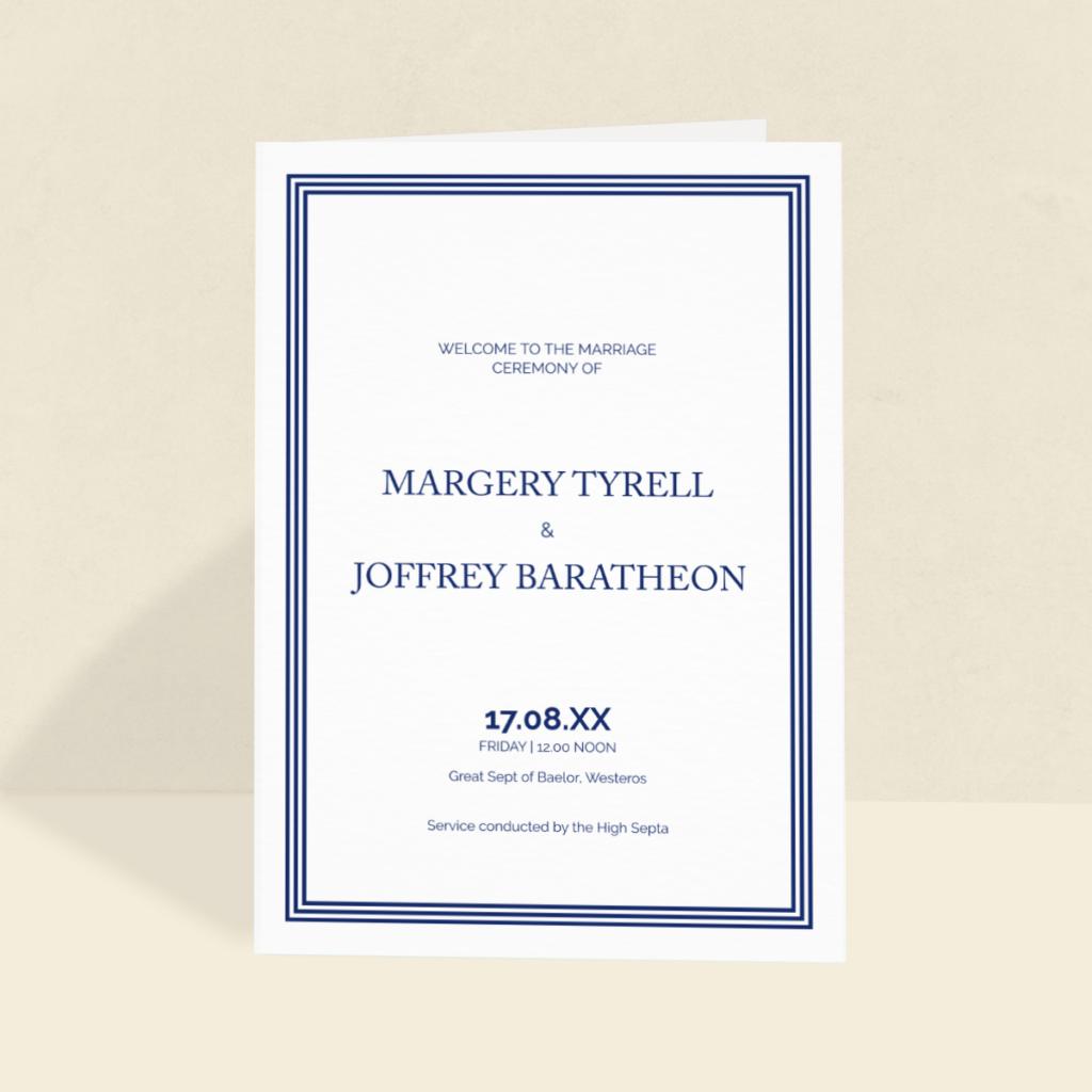 Wedding Order Of Service Classic Blue Border Design