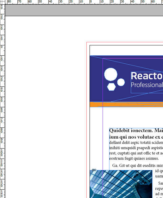 Image showing bleed area which has not been used, the designer needs to drag the objects that touch the edge of the page into the bleed area